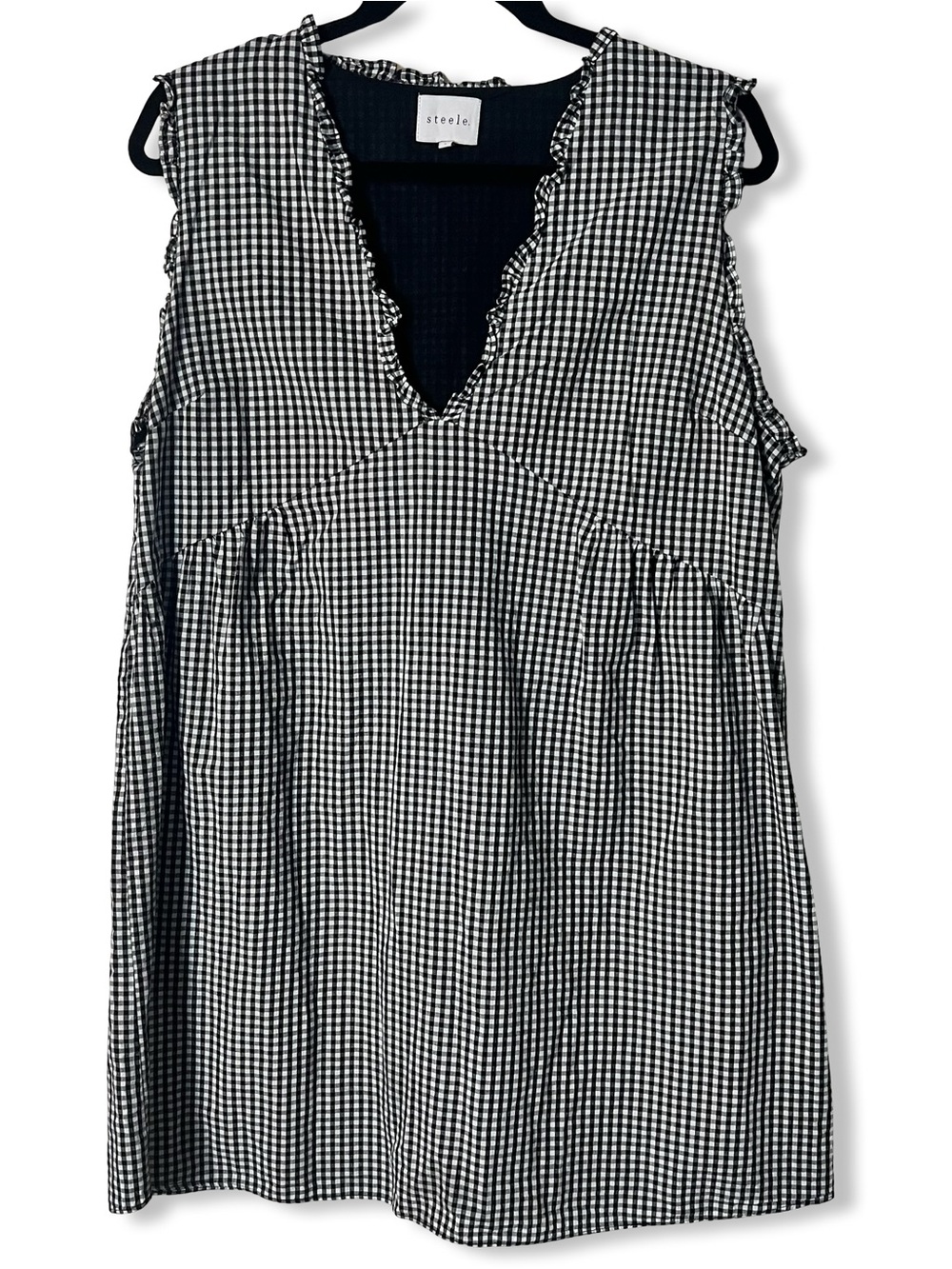 Steele Label Womens Black White Gingham Ruffle Mini Dress Sz. L